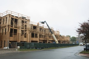 The Linden, with 154 apartments, is going up on Jetton Street near the Harris Teeter in Davidson. (David Boraks photo)
