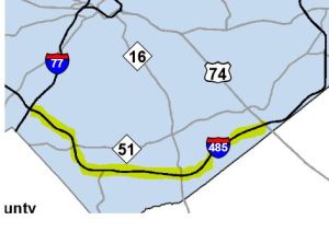 One toll lane is planned in both directions, from I-77 to US 74.  (SOURCE: NCDOT)