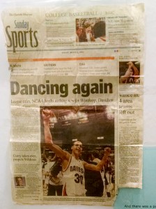 A Charlotte Observer sports page with Davidson basketball star Stephen Curry was among the items. (David Boraks photo)