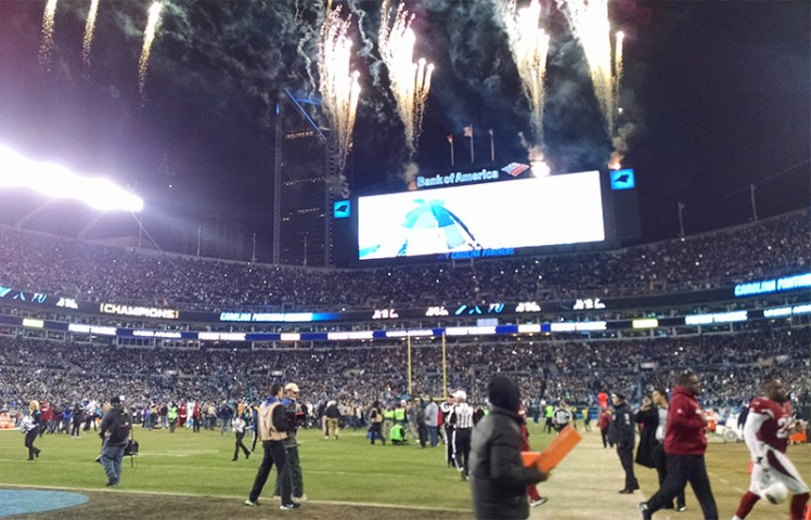 There were fireworks after the game, and plenty on the field during Sunday night's NFC Championship Game at Bank of America Stadium. (David Boraks/WFAE)