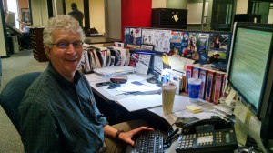 Political reporter Jim Morrill at his desk, which he has yet to pack. (David Boraks/photo)