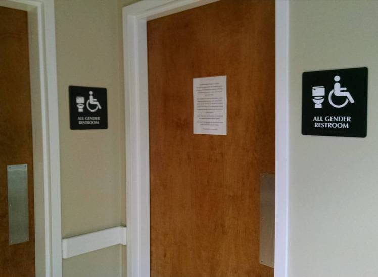 All-gender restroom at Davidson College's Multicultural House. (David Boraks photo)
