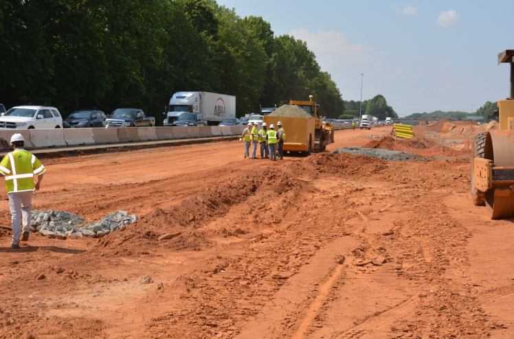Workers are grading and installing drainage along I-77 in Huntersville and Cornelius, as part of the I-77 widening project. (I-77 Mobility Partners photo)