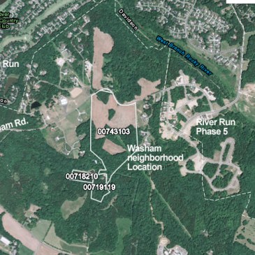 Map shows the location of the proposed Washam neighborhood, off June Washam Road. That's east of the intersection of NC 73 and Davidson Concord Road.