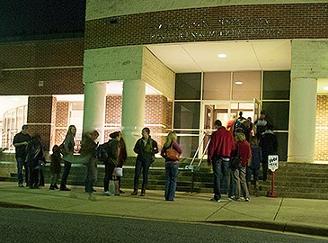 Citizens lined up to vote at Town Hall on election night a few years back. (David Boraks photo)