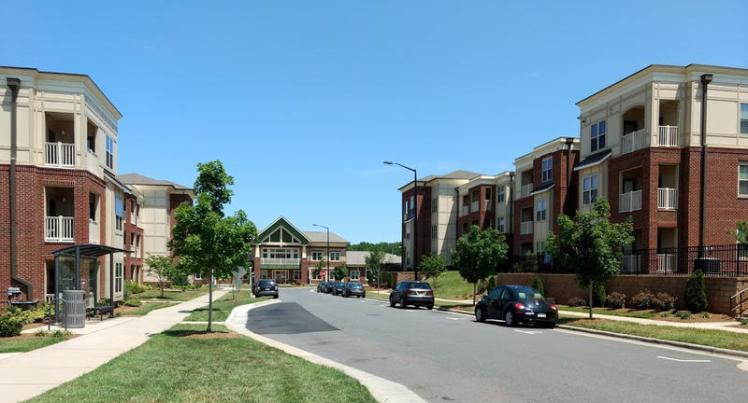 Some newer developments in Charlotte include a mix of housing types and prices, like Renaissance West, which sits on the former site of the Boulevard Homes housing project. (David Boraks/WFAE) 