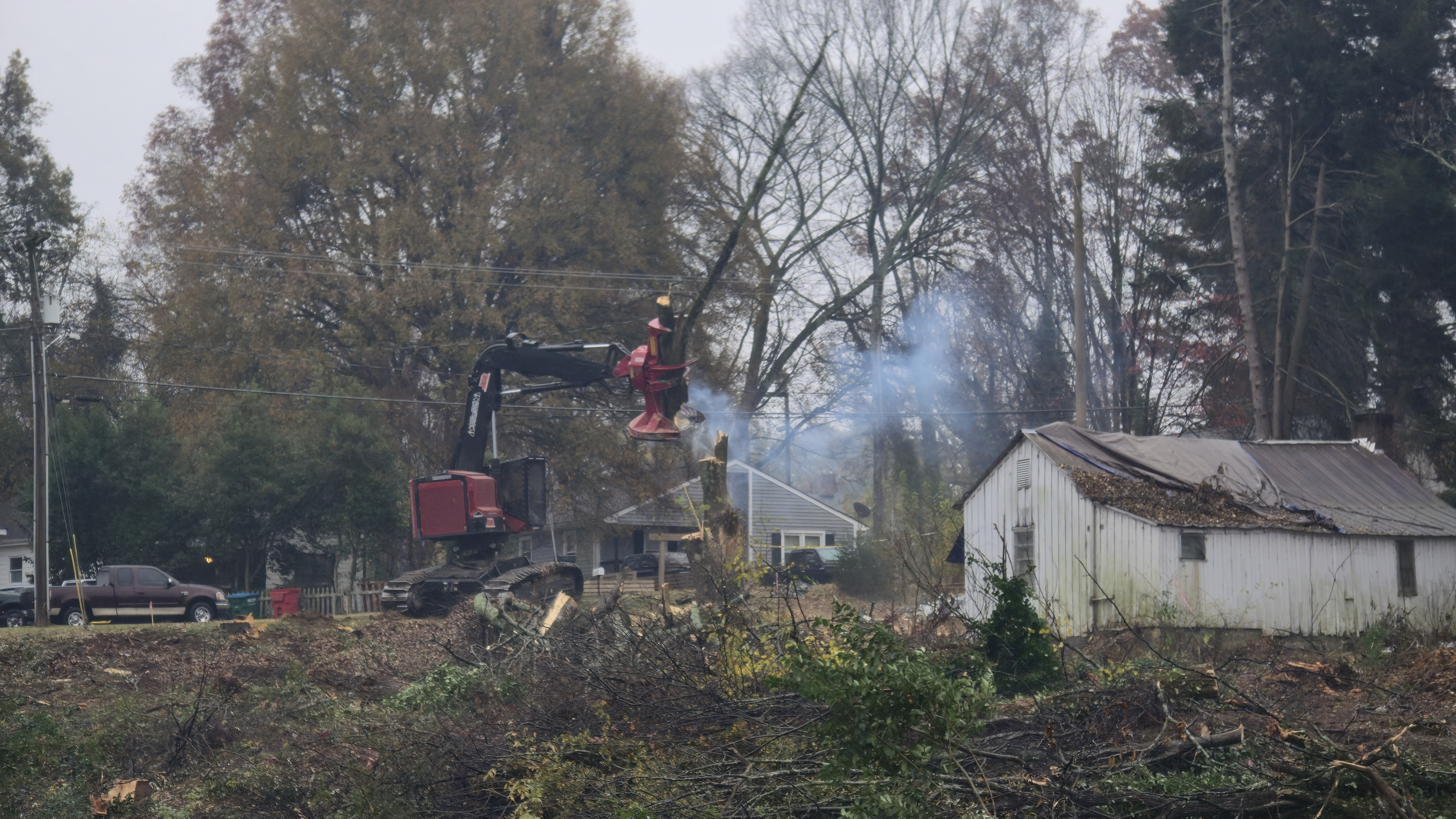 Workers using heavy equipment cleared the way Nov. 21 for a new road connection between Sloan and Beaty streets on Davidson's west side. (David Boraks photo) 
