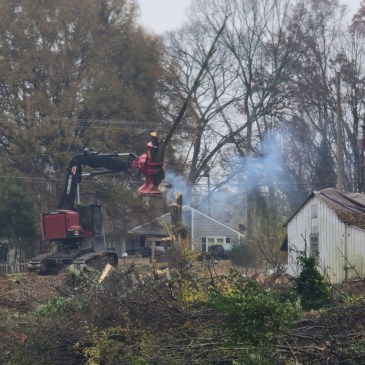 Workers using heavy equipment cleared the way Nov. 21 for a new road connection between Sloan and Beaty streets on Davidson's west side. (David Boraks photo)
