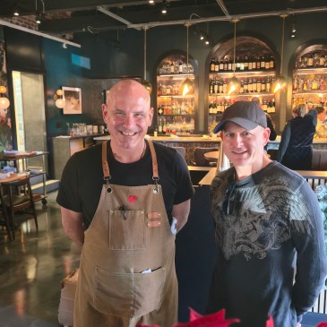 Chef Scott Leibfried (left) and restaurateur Robert Maynard have opened Fontana di Vino in the old ice house on South Main Street in Davidson.